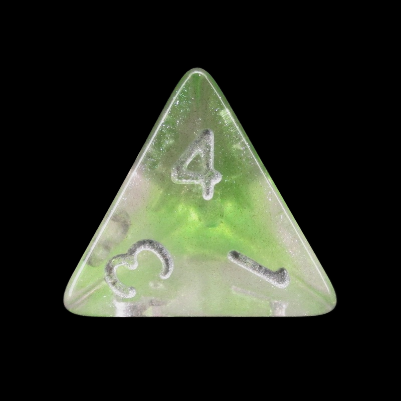 TDSO Light Reactive Green & Purple with Silver D4 Dice