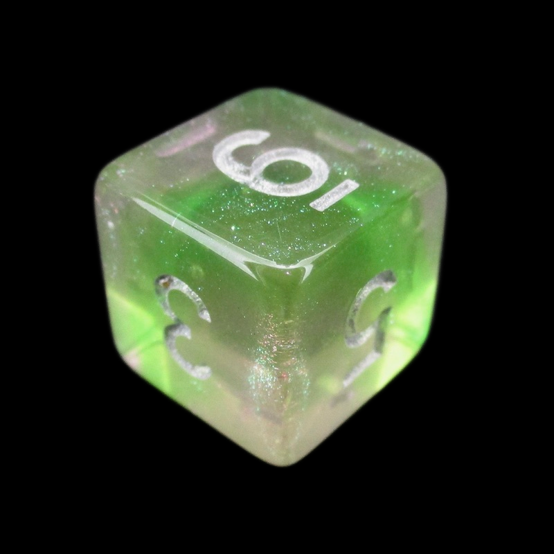 TDSO Light Reactive Green & Purple with Silver D6 Dice