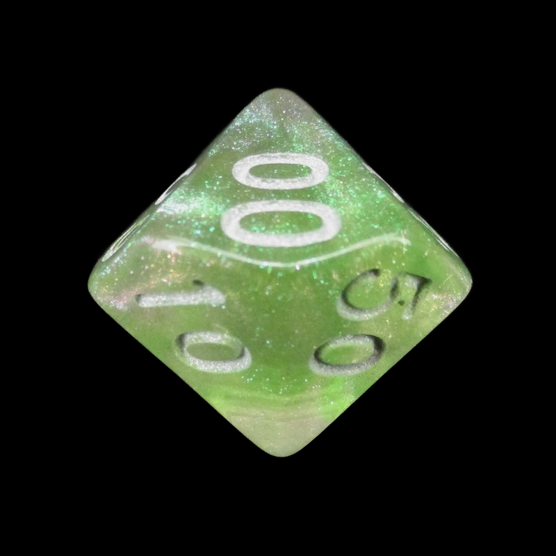 TDSO Light Reactive Green & Purple with Silver Percentile Dice