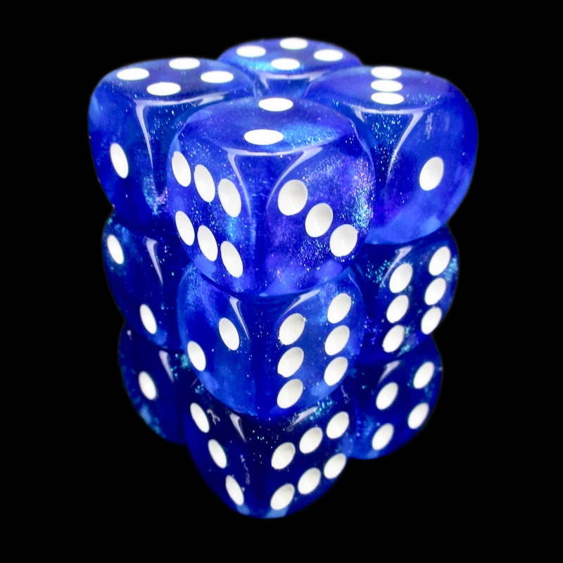 TDSO Light Reactive Sapphire & Blue with White 12 x D6 Dice Set