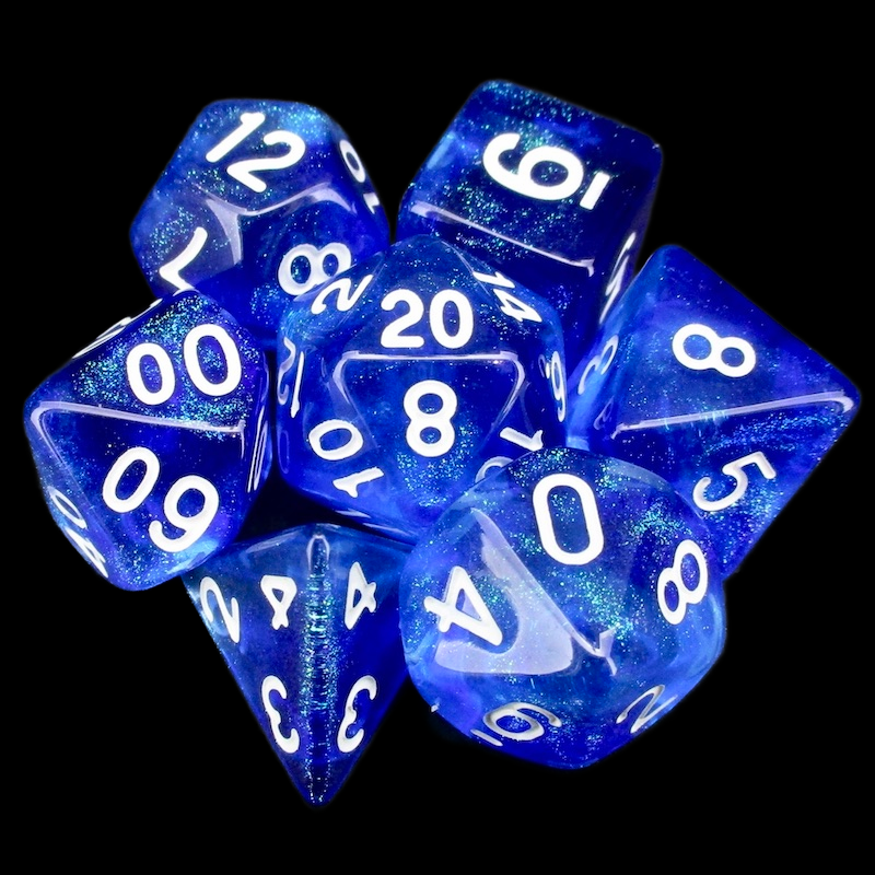 TDSO Light Reactive Sapphire & Blue with White 7 Dice Polyset