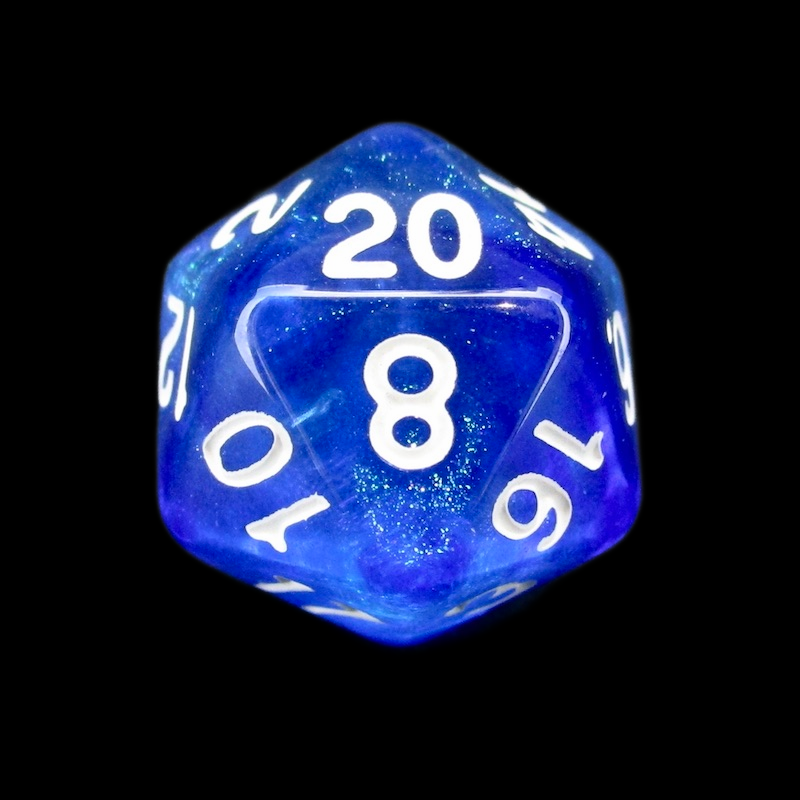 TDSO Light Reactive Sapphire & Blue with White D20 Dice