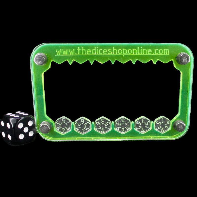TDSO Pocket Acrylic Dice Card - 6 x D6 Dice - Neon Yellow