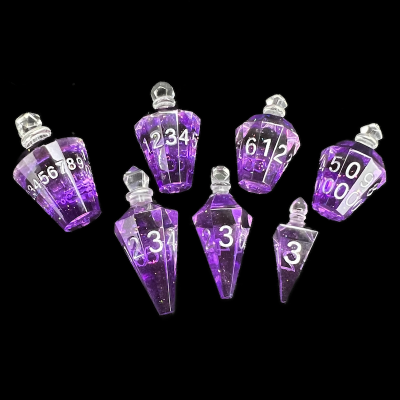 TDSO Potion Bottle Purple & Silver 7 Dice Polyset In Padded Case
