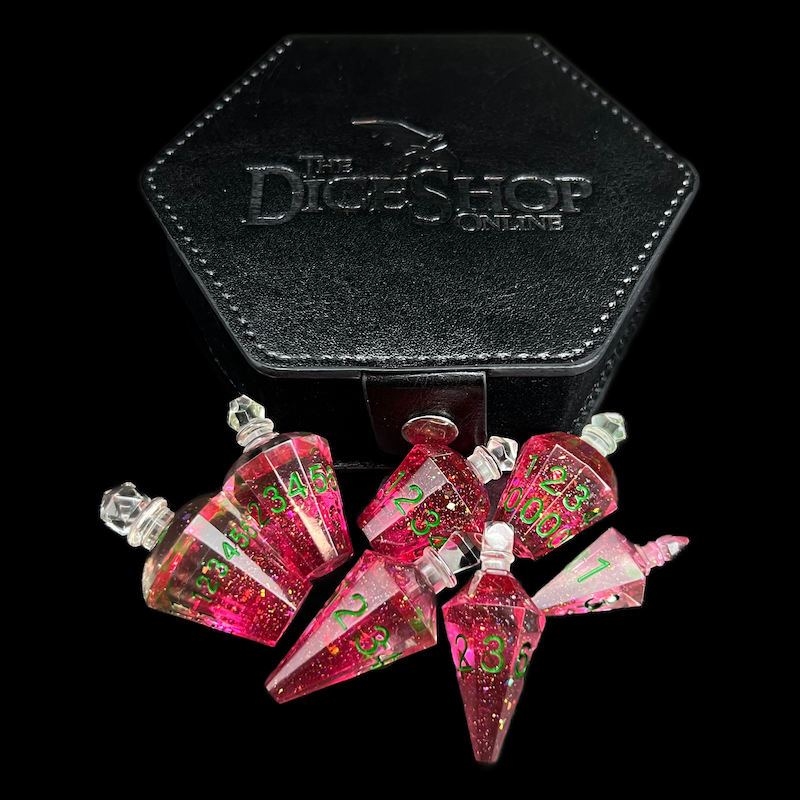 TDSO Potion Bottle Red & Green 7 Dice Polyset In Padded Case