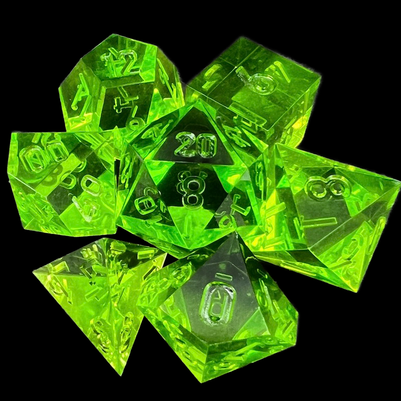 TDSO Precision Sharp Edge Bright Green Uninked 7 Dice Polyset