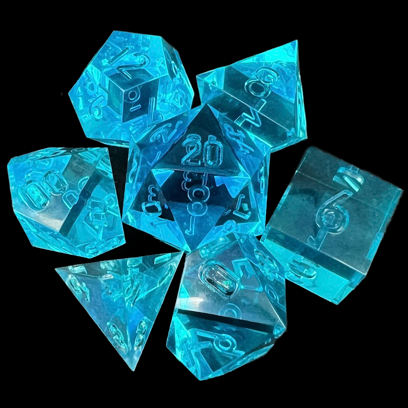 TDSO Precision Sharp Edge Aquamarine Uninked 7 Dice Polyset