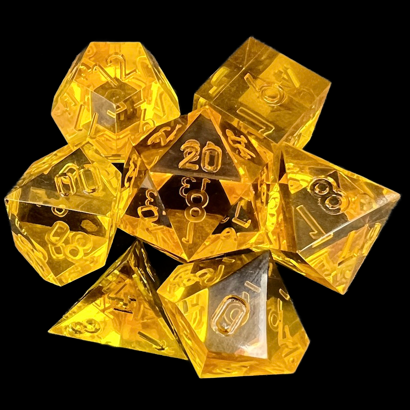 TDSO Precision Sharp Edge Amber Uninked 7 Dice Polyset