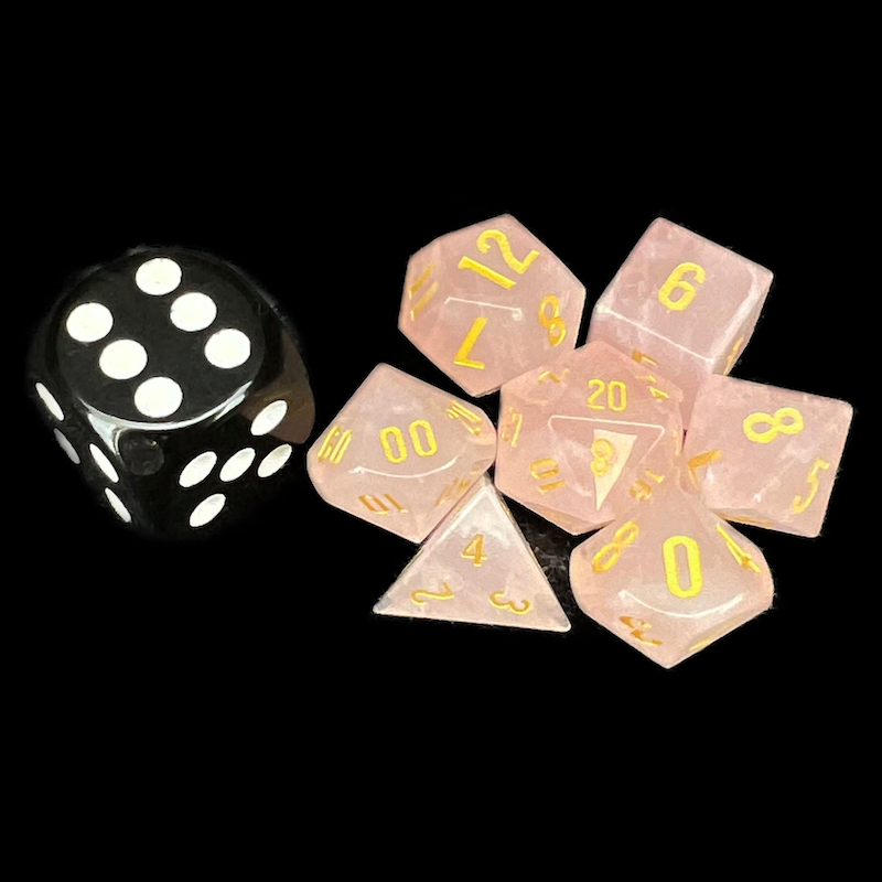 TDSO Gemstone Quartz Rose & Gold MINI 7 Dice Polyset