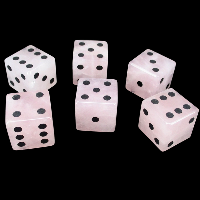 TDSO Gemstone Quartz Rose & Black 6 x D6 Spot Dice Set in Padded Case