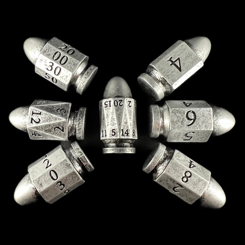 TDSO Opaque Antique Silver Bullet 7 Dice Polyset
