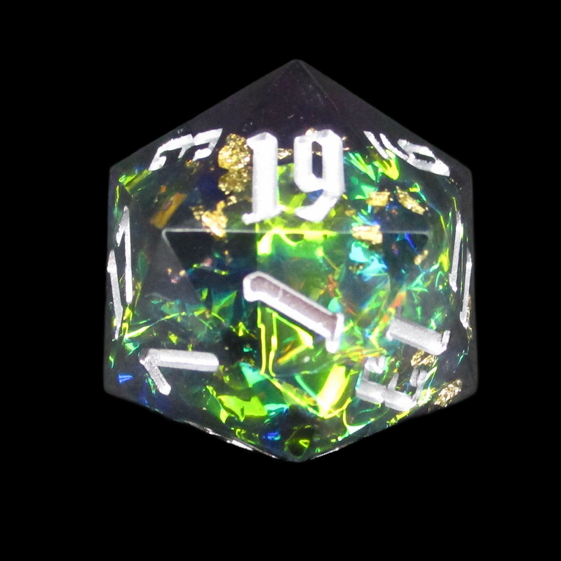 TDSO Sharp Edge Handmade Candy Glitter Blue & Black D20 Dice