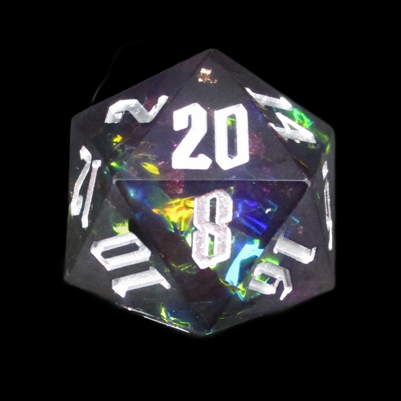 TDSO Sharp Edge Handmade Candy Glitter Blue & Black D20 Dice