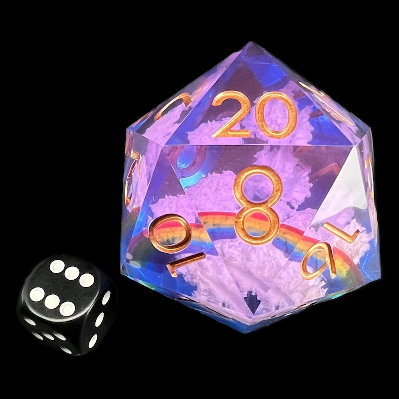 CLEARANCE TDSO Sharp Edge Rainbow & Clouds MASSIVE 50mm D20 Dice