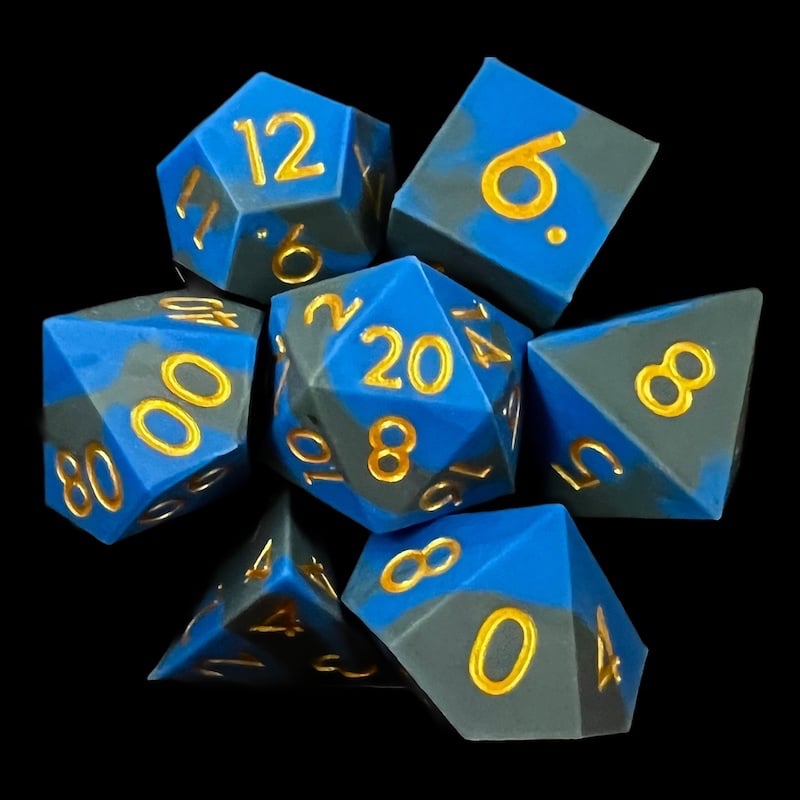 TDSO Silicone Black & Blue with Gold 7 Dice Polyset