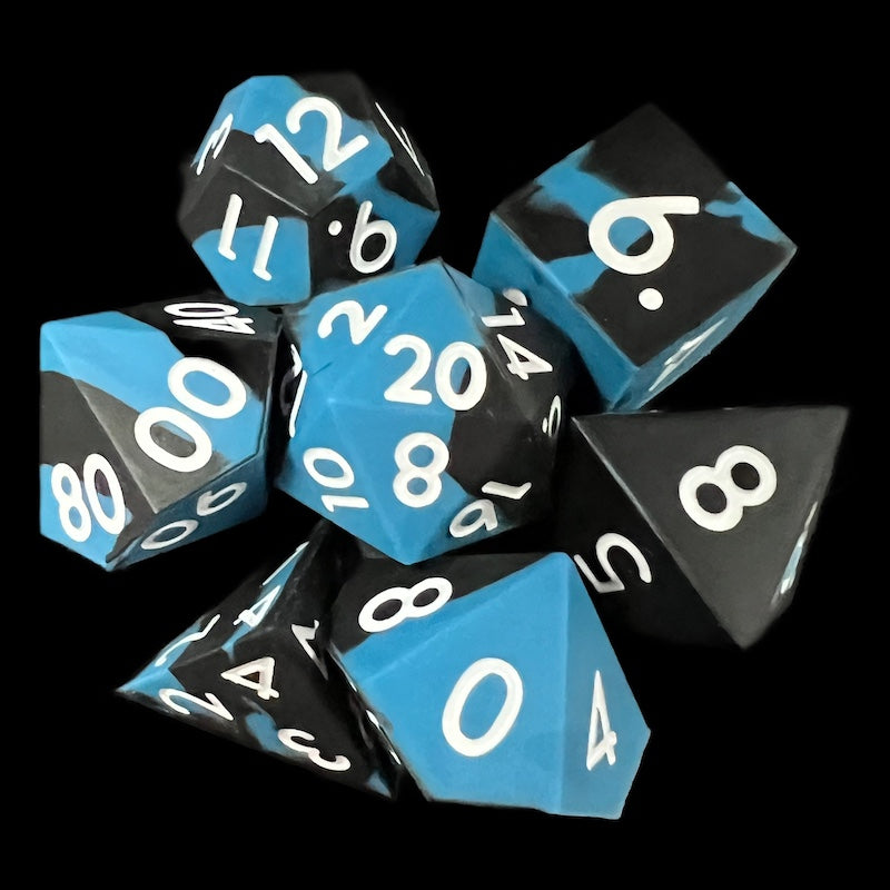 TDSO Silicone Black & Blue with White 7 Dice Polyset