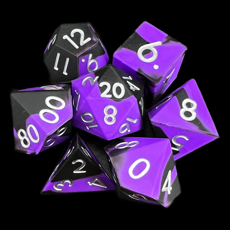 TDSO Silicone Black & Purple with Silver 7 Dice Polyset