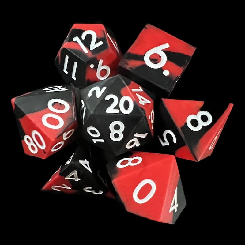 TDSO Silicone Black & Red with White 7 Dice Polyset