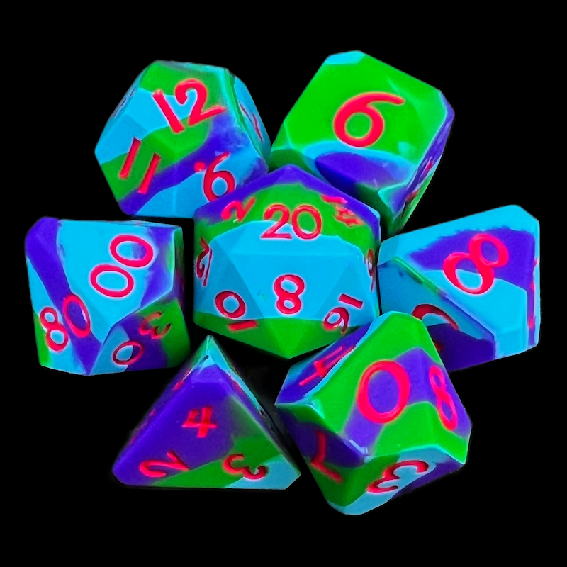 TDSO Silicone Blue Green Purple & Red 7 Dice Polyset