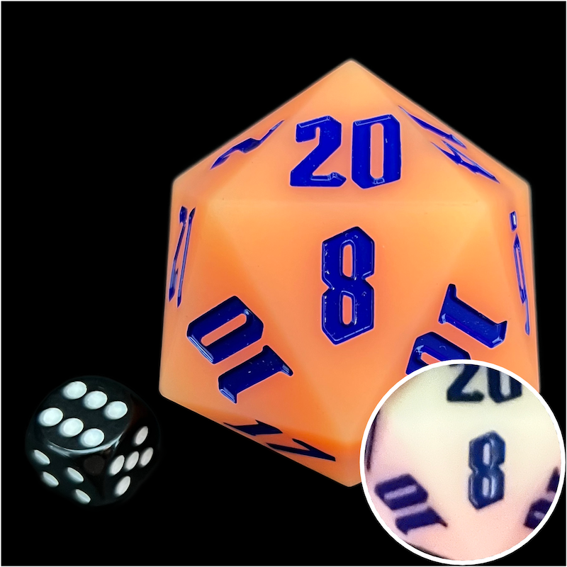 TDSO Silicone Glow In Dark Orange MASSIVE 55mm D20 Dice