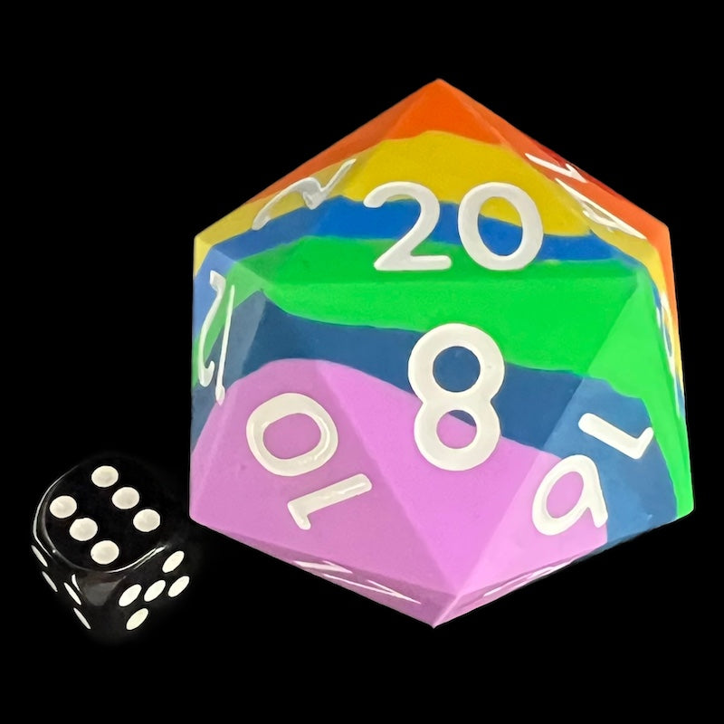 TDSO Silicone Rainbow with White MASSIVE 55mm D20 Dice