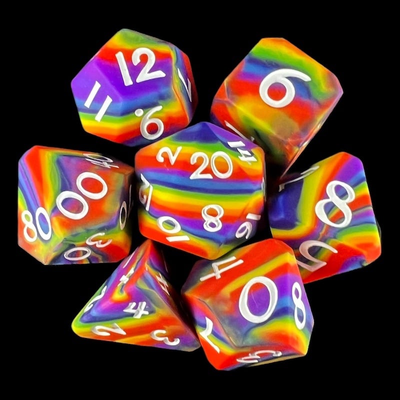 TDSO Silicone Rainbow Rounded Corners with White 7 Dice Polyset