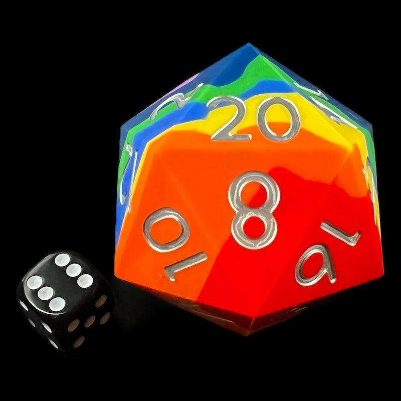 TDSO Silicone Rainbow with Silver MASSIVE 55mm D20 Dice