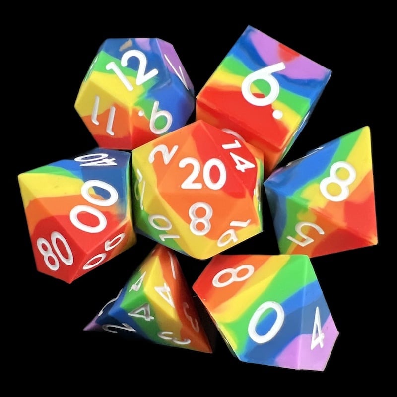 TDSO Silicone Rainbow with White 7 Dice Polyset