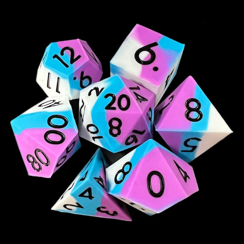 TDSO Silicone Teal Pink & White with Black 7 Dice Polyset BOUNCY DICE ...