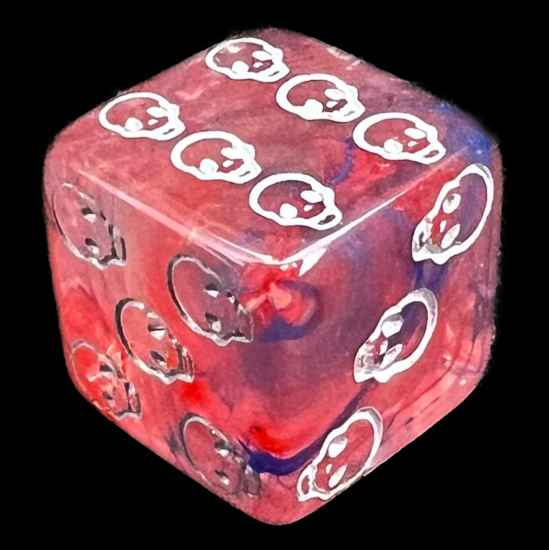 TDSO Eldritch Skull Blue Clear &amp; Red D6 Spot Dice