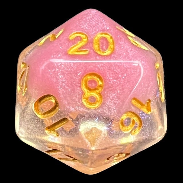 TDSO Snow Globe Glitter Cherry Blossom Pink D20 Dice