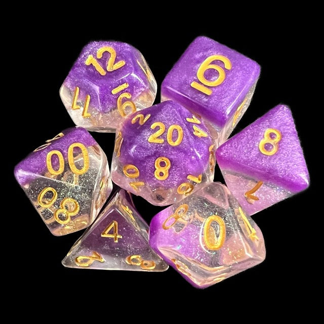 TDSO Snow Globe Glitter Violet Sunset 7 Dice Polyset