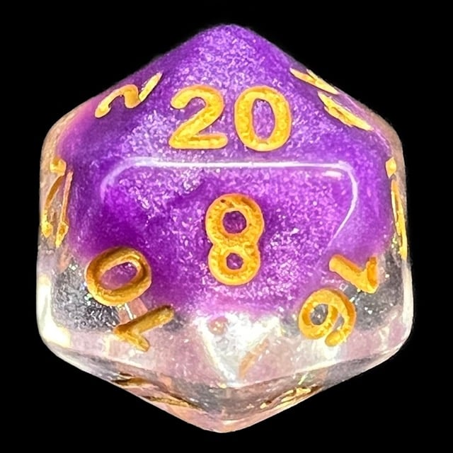 TDSO Snow Globe Glitter Violet Sunset D20 Dice