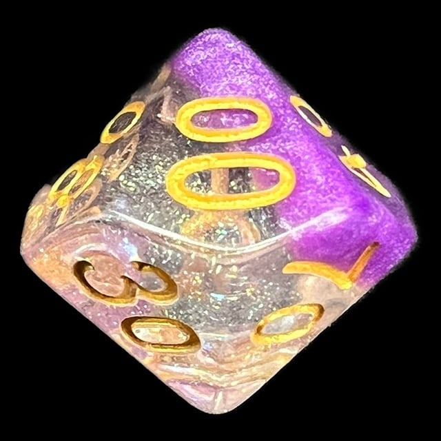 TDSO Snow Globe Glitter Violet Sunset Percentile Dice
