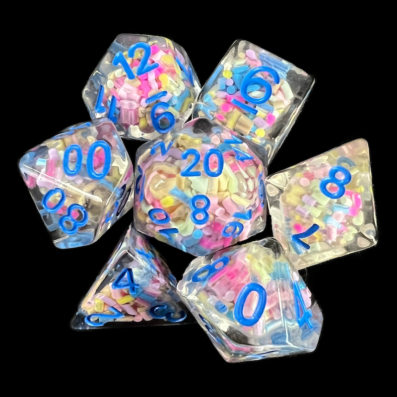 TDSO Sprinkles Multi Coloured & Blue 7 Dice Polyset