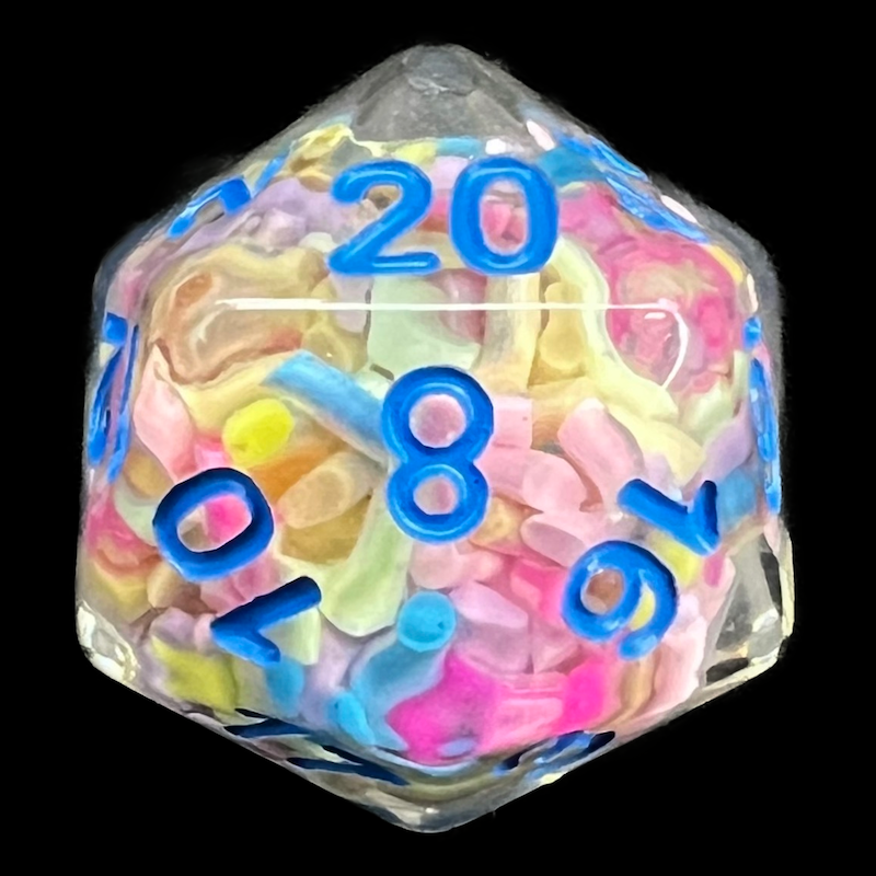 TDSO Sprinkles Multi Coloured & Blue D20 Dice
