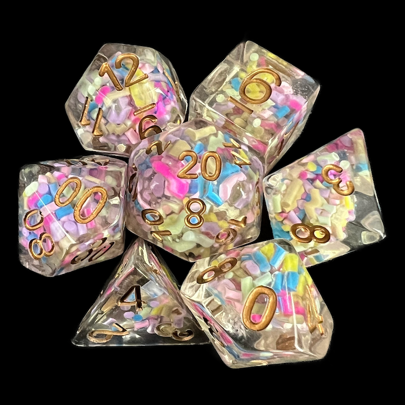 TDSO Sprinkles Multi Coloured & Gold 7 Dice Polyset