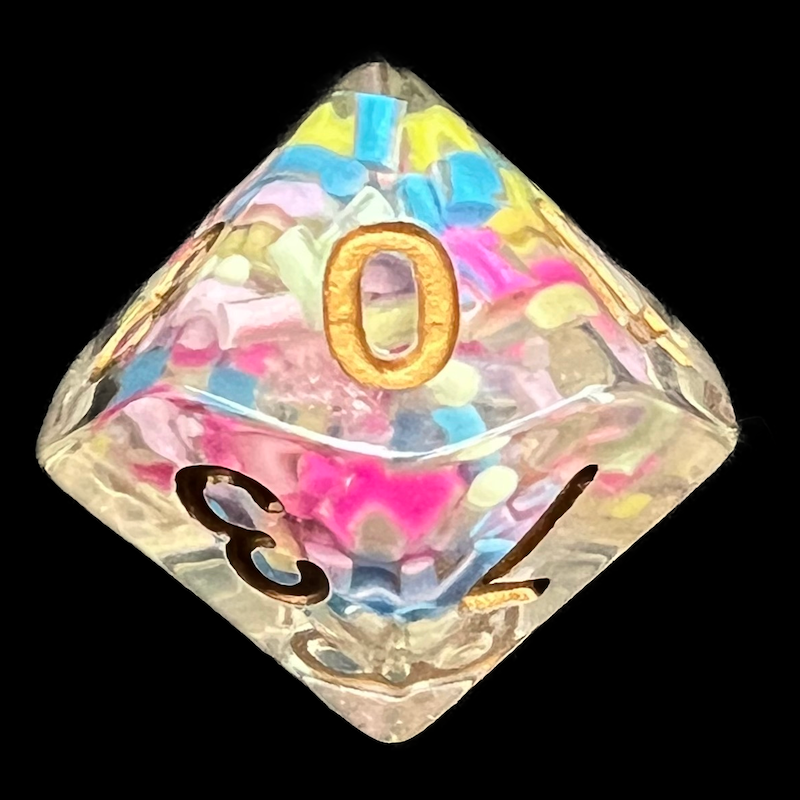 TDSO Sprinkles Multi Coloured & Gold D10 Dice