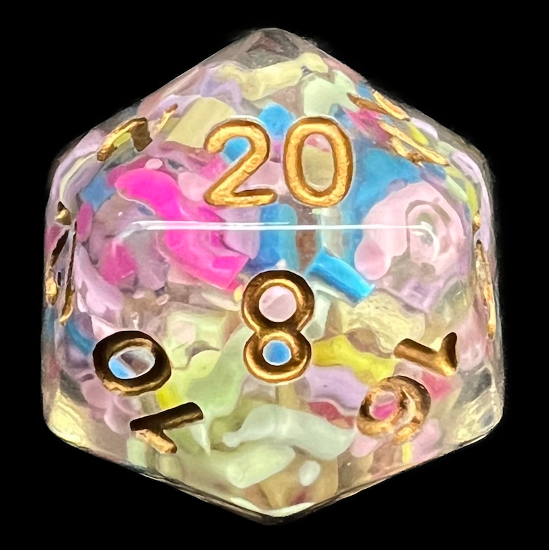 TDSO Sprinkles Multi Coloured & Gold D20 Dice