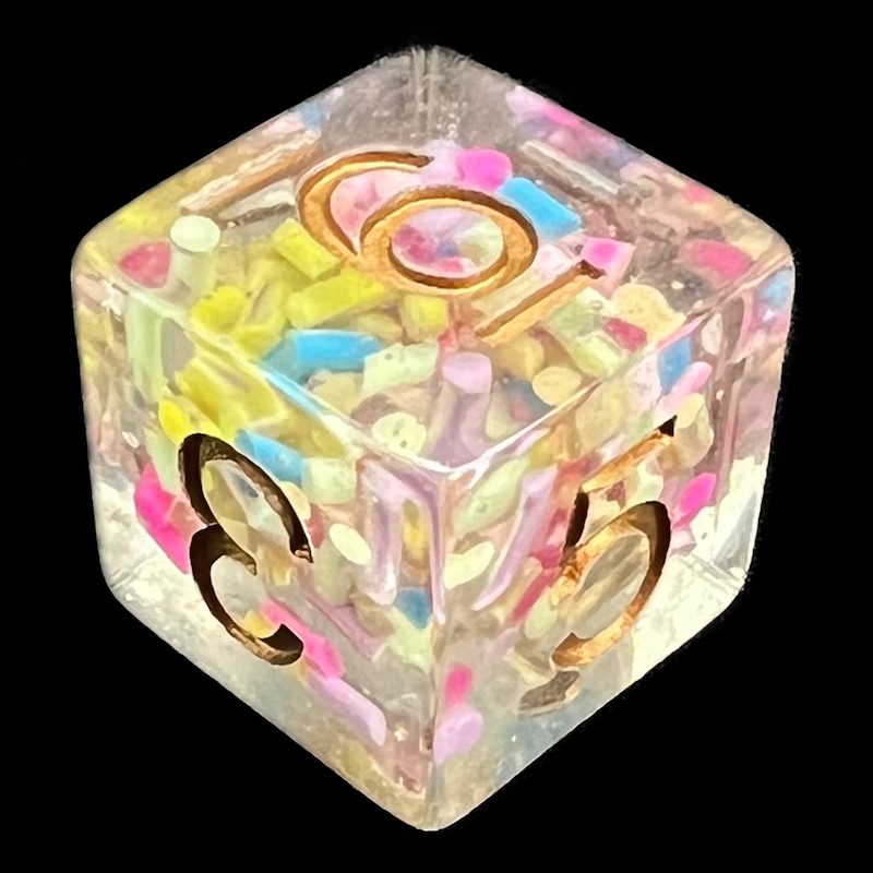 TDSO Sprinkles Multi Coloured & Gold D6 Dice