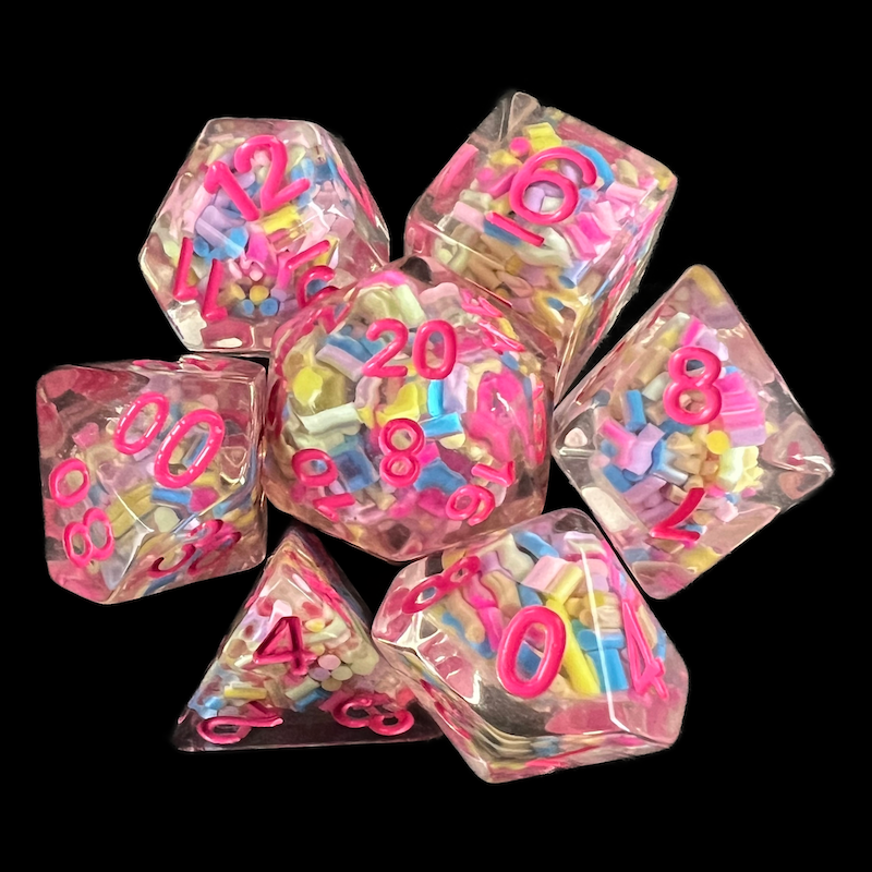 TDSO Sprinkles Multi Coloured & Pink 7 Dice Polyset