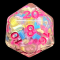 TDSO Sprinkles Multi Coloured & Pink D20 Dice
