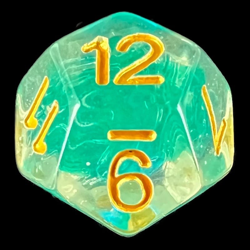 HALF PRICE CLEARANCE TDSO Teal Dragon Scale & Gold D12 Dice