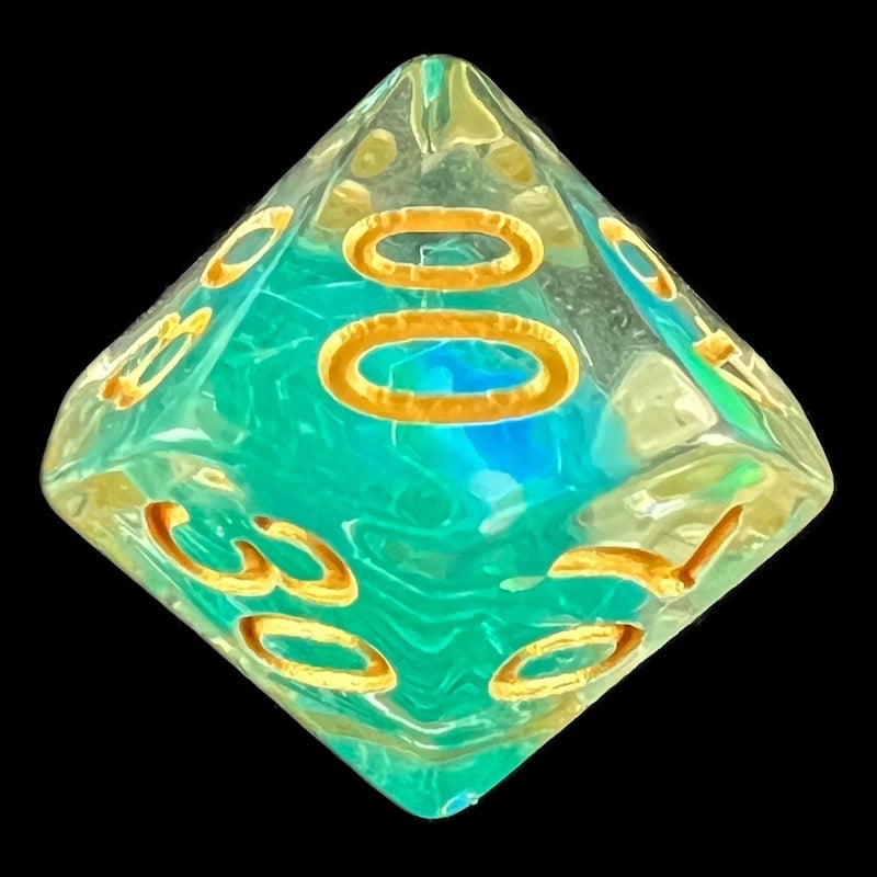HALF PRICE CLEARANCE TDSO Teal Dragon Scale & Gold Percentile Dice