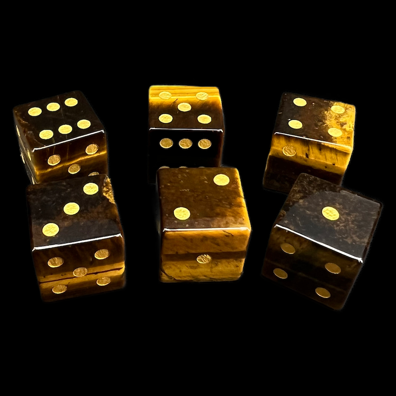 TDSO Gemstone Tiger Eye Gold & Gold 6 x D6 Spot Dice Set In Padded Case