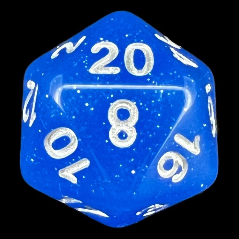 TDSO Translucent Glitter Blue D20 Dice