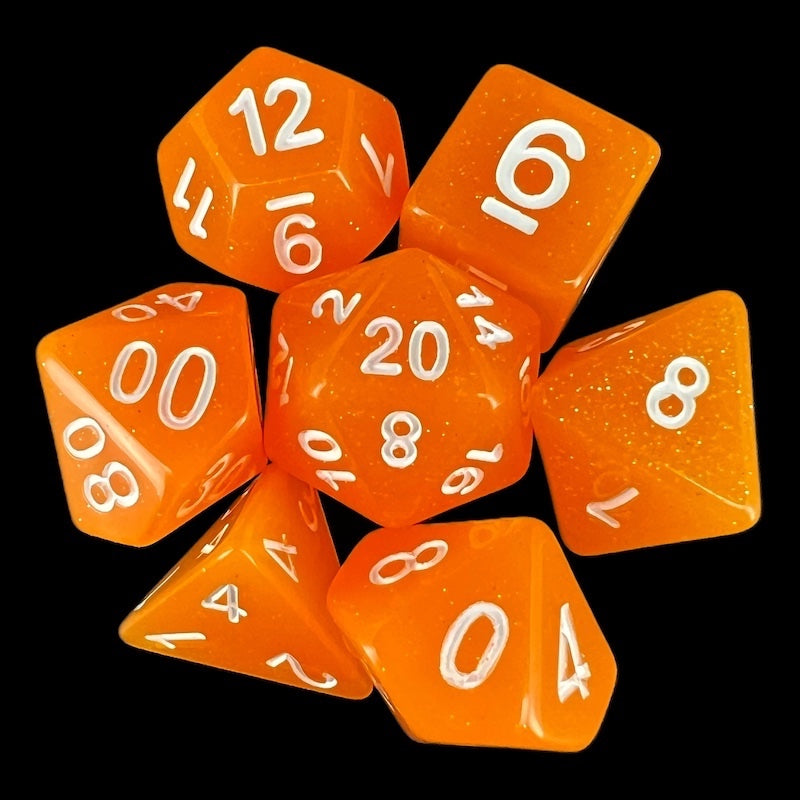 TDSO Translucent Glitter Orange 7 Dice Polyset