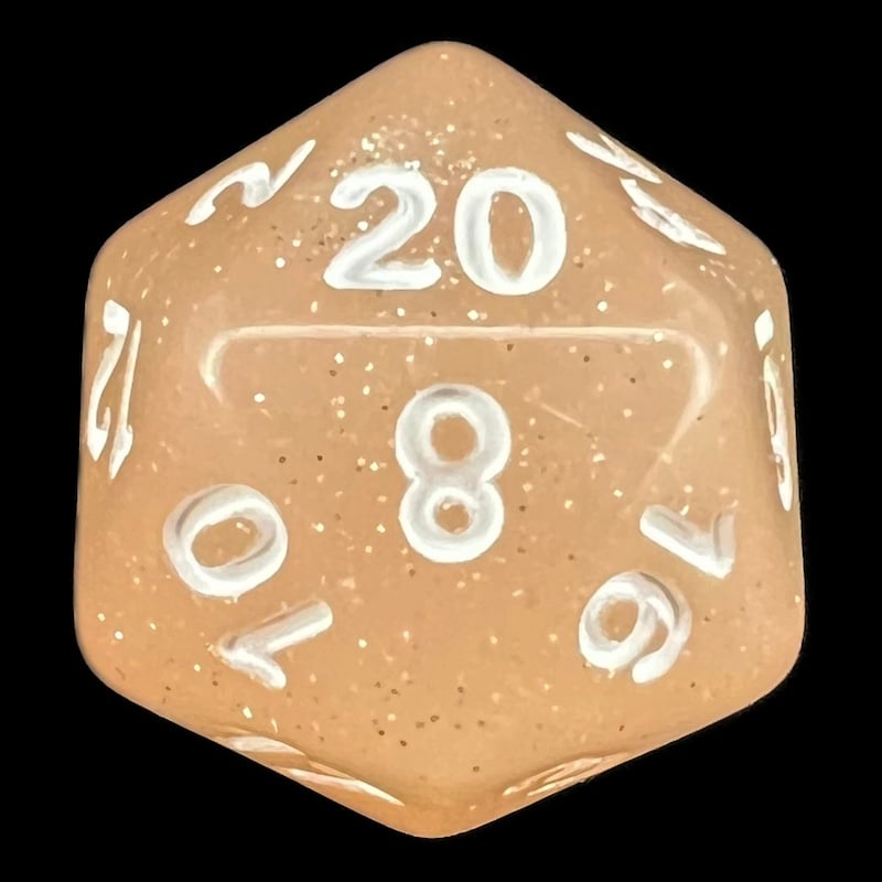 TDSO Translucent Glitter Peach D20 Dice