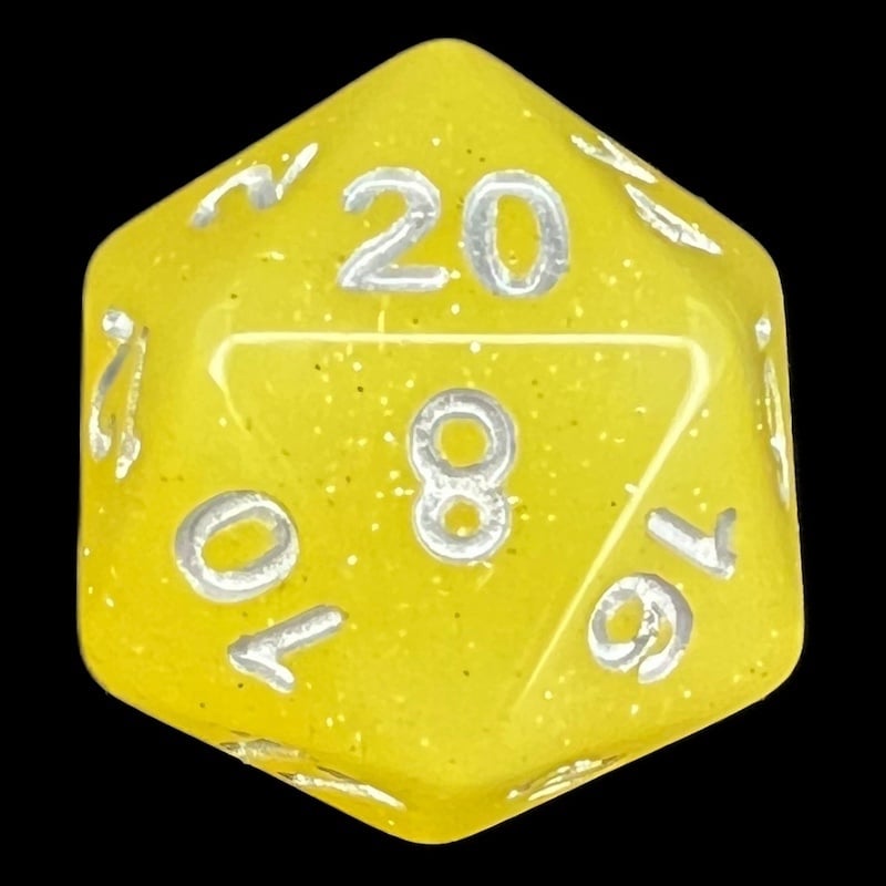 TDSO Translucent Glitter Yellow D20 Dice