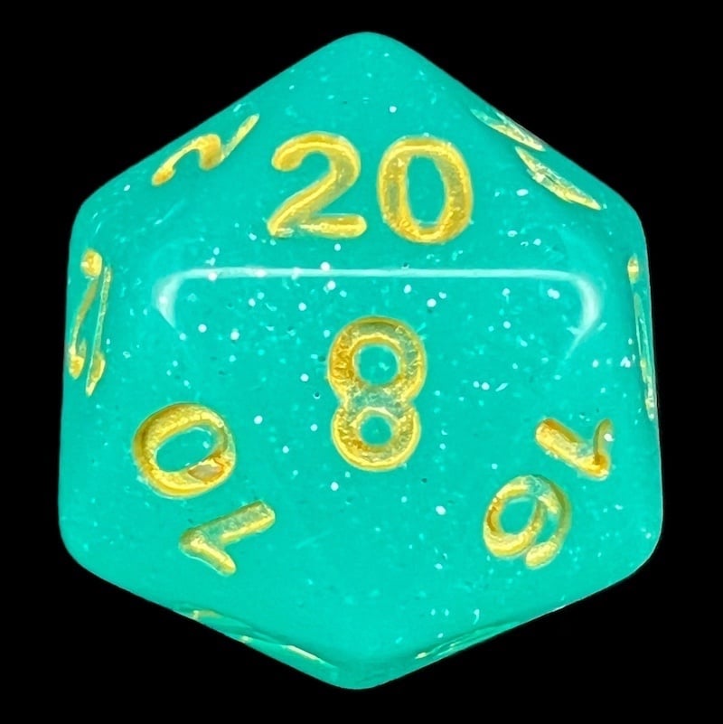 TDSO Translucent Glitter Teal D20 Dice